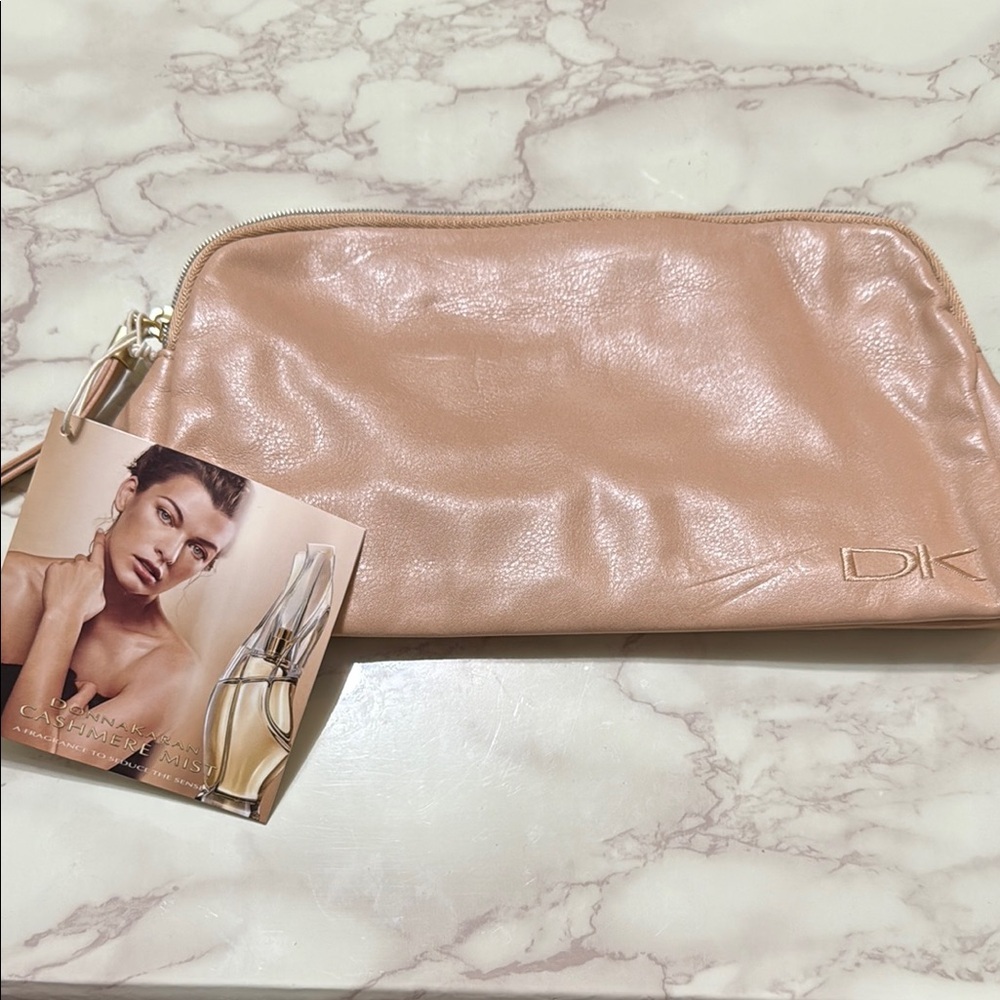 3/$18 DKNY Tan Cosmetic Bag Sleek Design